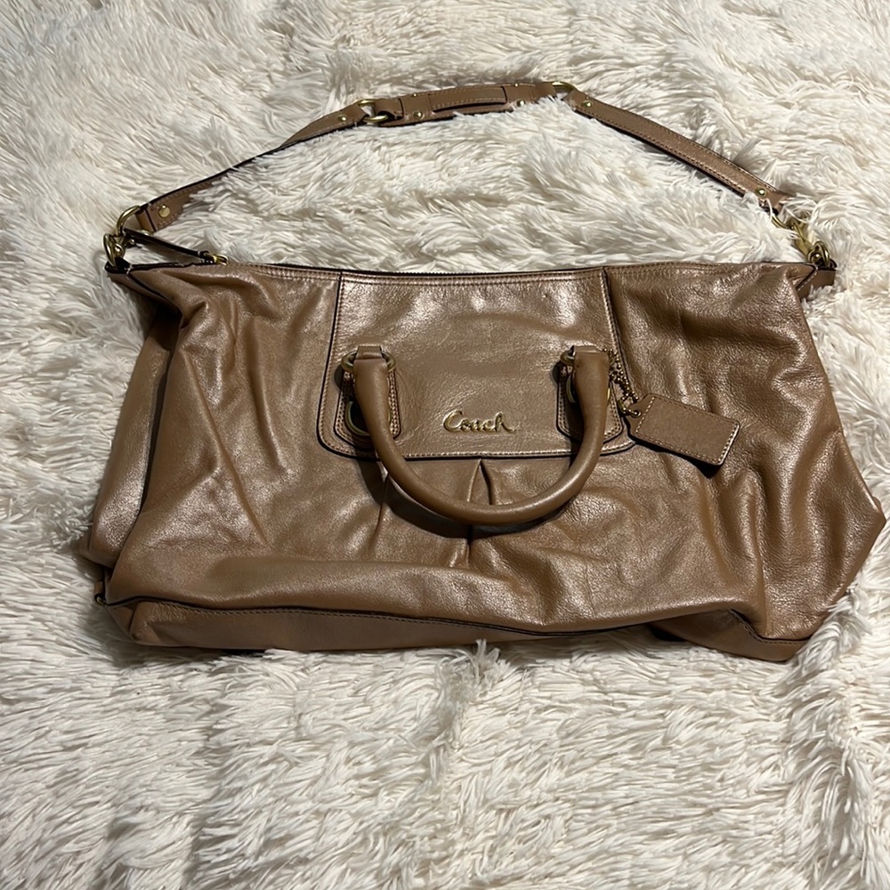 Coach RARE Shimmery tan/sand rose gold Ashley Satchel
